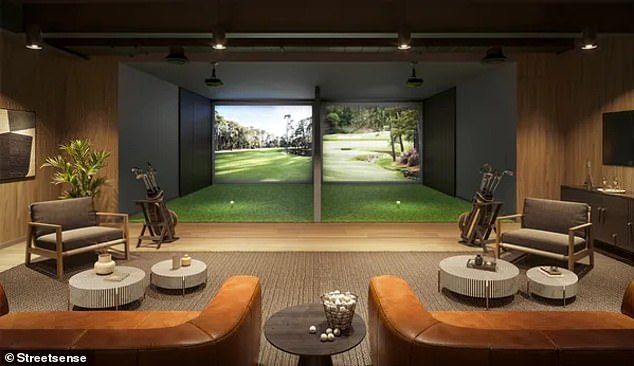 Renderings of a golf range at the redeveloped Water Street building