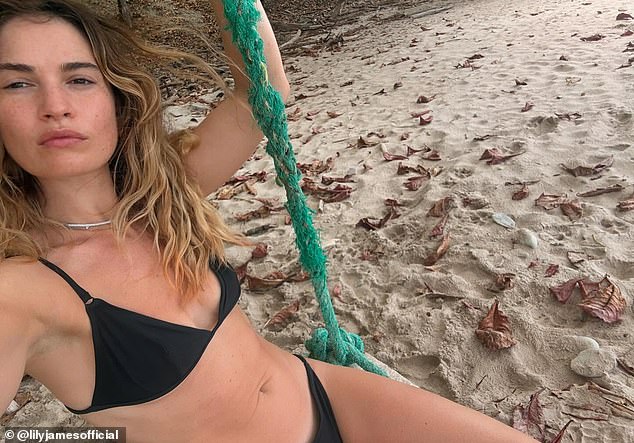 Lily James, 35, sent temperatures soaring on Wednesday as she shared a series of vacation snaps from her sun-soaked getaway