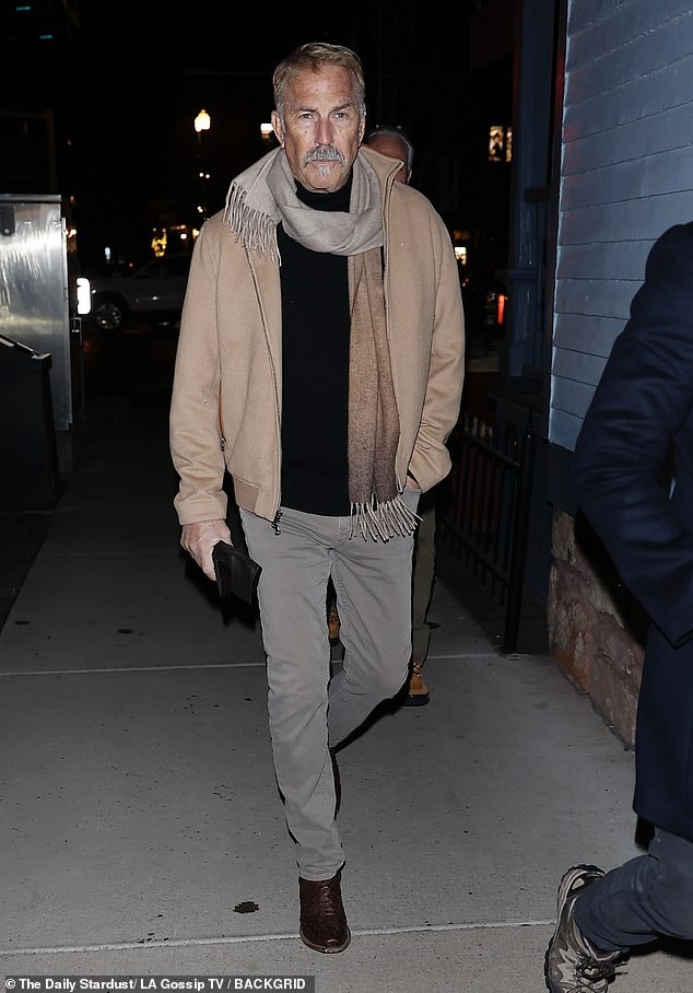 Costner is pictured stepping out in Aspen last month