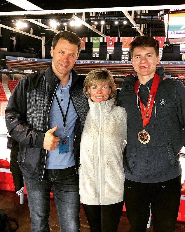 Pictured: Russian figure skaters Yevgenia Shishkova and Vadim Naumov , who were reportedly on the plane, with their son Maxim, 23, a prominent US figure skater