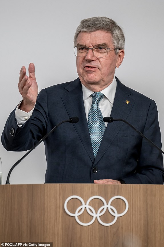 International Olympic Committee (IOC) president Thomas Bach delivers a speech during the opening of an IOC session in Lausanne on January 30, 2025. (Photo by FABRICE COFFRINI / POOL / AFP) (Photo by FABRICE COFFRINI/POOL/AFP via Getty Images)