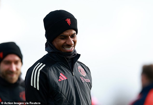 Rashford was seen smiling in training just a few days ahead of his loan switch to Aston Villa