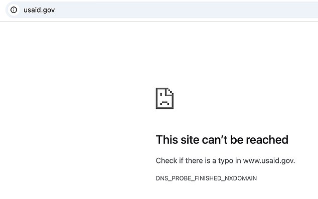 The official government website USAID.gov was shut down as of Monday morning with the browser exhibiting an error message for all USAID URLs