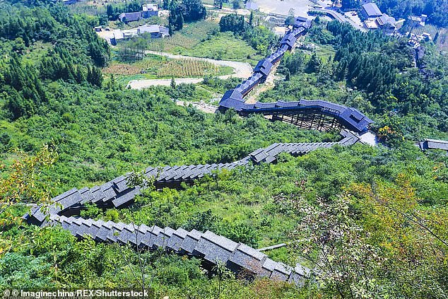 The Enshi Canyon escalator (above) cost some £4.3million/$5.6million and takes 18 minutes to ride from start to finish