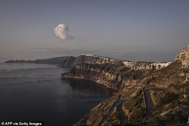 The island of Santorini sits on the Hellenic Volcanic Arc, a chain of volcanic islands stretching across the Aegean Sea. Santorini's steep cliffs were formed by a massive volcanic explosion 3,500 years ago