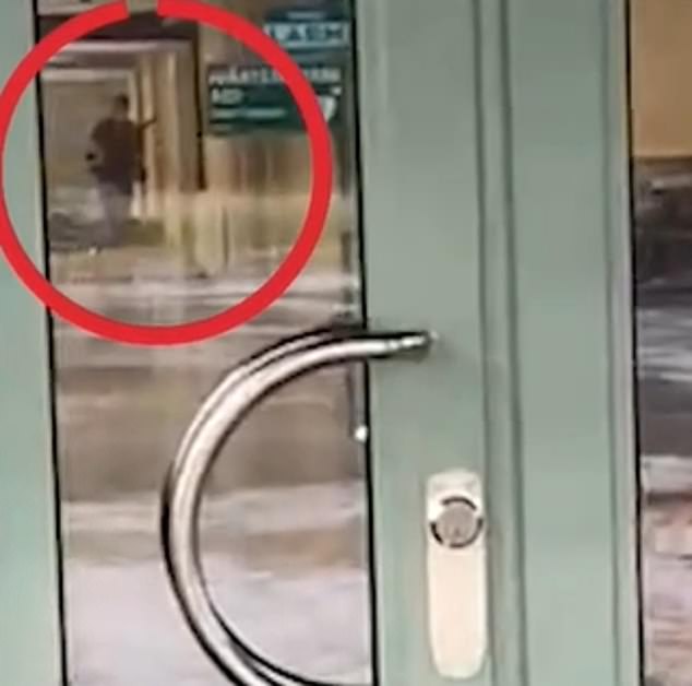 Footage captured the moment the Swedish school shooter paced the corridors of the building  before his deadly rampage