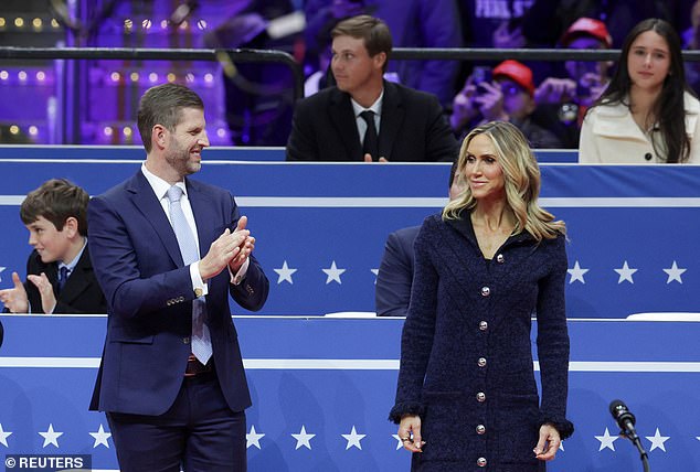 Eric and Lara Trump at President Donald Trump's inaugural rally inside Capital One Arena in Washington, D.C. on January 20, 2025