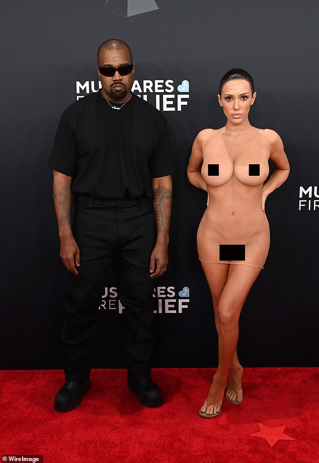 This week, Angelina broke her silence on her sister's very racy nude look at Sunday's 2025 Grammy awards. Pictured: Bianca with husband Kanye West on the Grammys red carpet