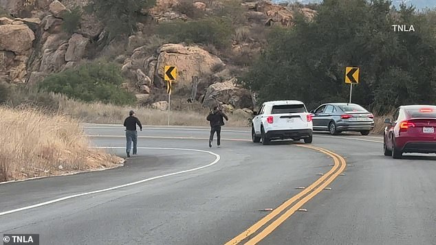 Residents of Chatsworth, California were caught on camera chasing alleged arsonist 41-year-old Alejandro Martinez down a mountainous road in their vehicles on Monday