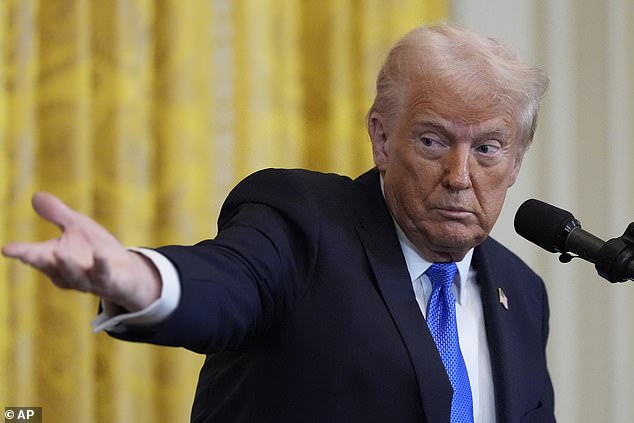 President Donald Trump speaks during a news conference with Japanese Prime Minister Shigeru Ishiba