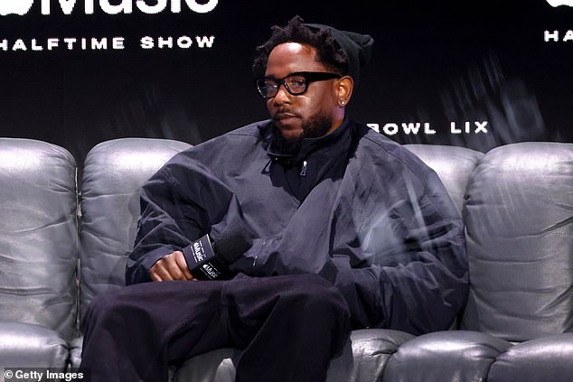 Kendrick Lamar is seen at a pre-Super Bowl press conference on Thursday morning