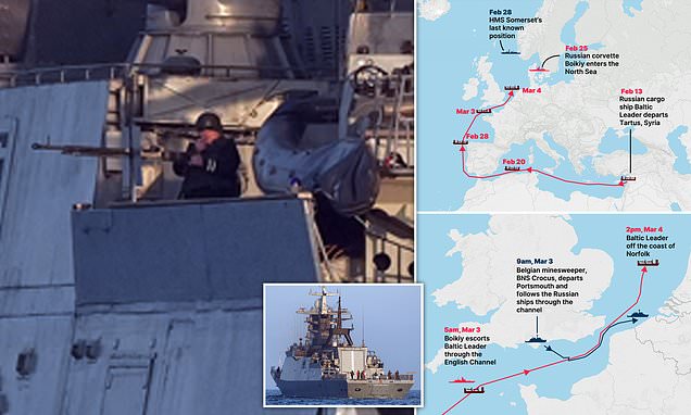 Pictured: The heavily-armed Russians being shadowed by the Royal Navy in the English