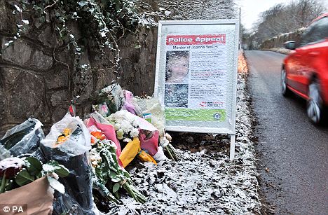 Floral tributes on Longwood Drive in Bristol, near to where the body of Joanna Yeates was found