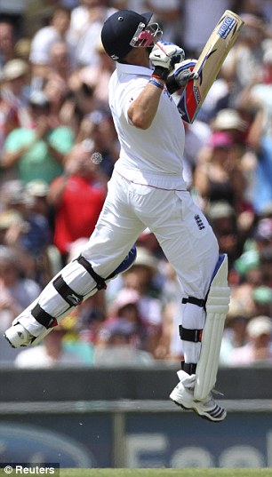 High flier: Matt Prior celebrates reaching three figures