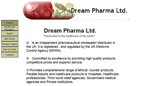 Company logo: A banner advert promoting the products and services of drug supply firm Dream Pharma