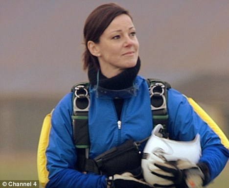 Terrified: An emotional Ruthie Henshall burst into tears after getting blown two miles off course during a daring free fall on Famous And Fearless