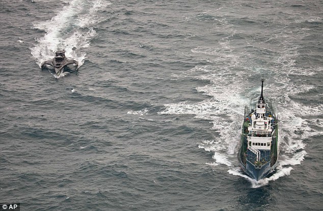 Clash: High-tech Sea Shepherd vessel Gojira chases down Japanese whaling ship Yushin Maru 2 in the Southern Ocean