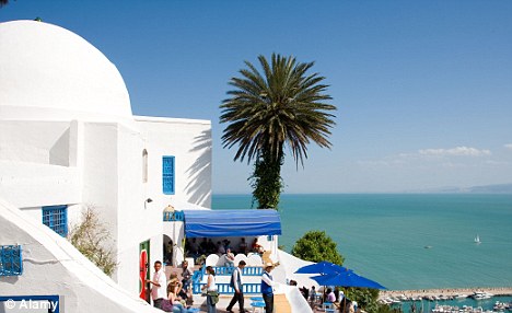 People sitting at Cafe Chebaane Sidi Bou Said, Tunisia