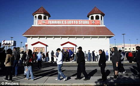 Long wait: Thousands of people joined a huge line in Nevada to purchase tickets for Tuesday night's draw