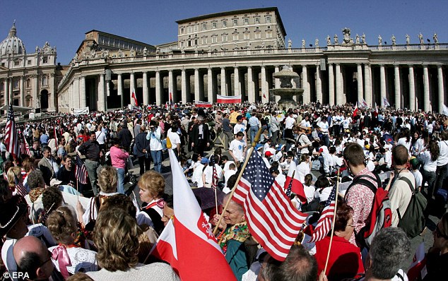 The Vatican can expect vast crowds of pilgrims to descend on St Peter's Square for Pope John Paul II's  beatification, in the same way they did for his funeral in 2006