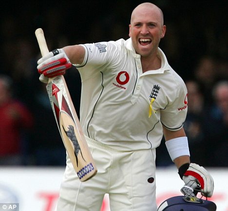 Matt Prior celebrates after his maiden Test century against West Indies