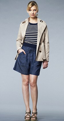 Shorts, £69, nw3 at hobbs.co.uk. Jumper, £24.90, Mango at johnlewis.com. Cropped trench coat, £59, marksandspencer.com. Shoes, £24.99, newlook.com