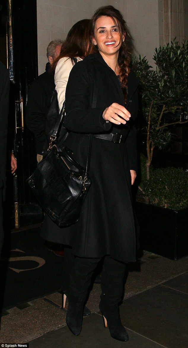 Catching up: Penelope Cruz dined with director Ridley Scott and his wife at Scott's in London on Friday