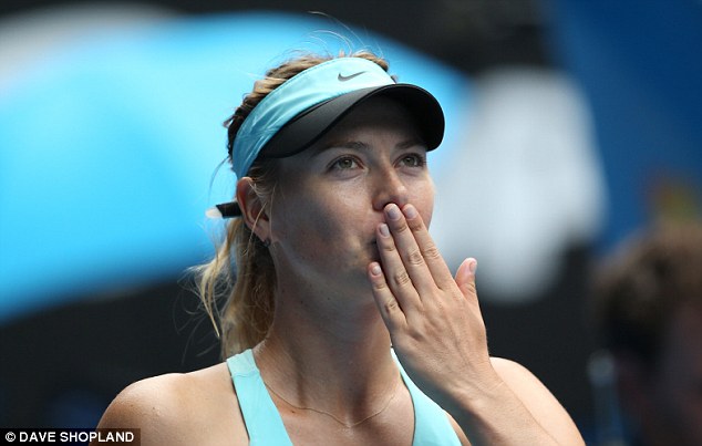 Relief: Maria Sharapova blows a kiss to the crowd after beating Alize Cornet in straight sets