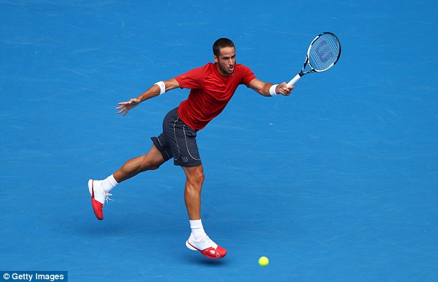 Spaniard on the run: Lopez stretches to chase down a ball in the Hisense Arena