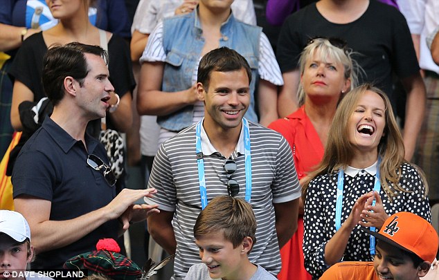 Can't stop himself: Jimmy Carr makes Kim Sears giggle after Murray seals the job