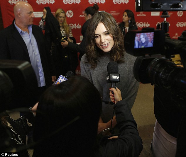 Question time: Keira chatted to the media on the carpet before the premiere of Laggies