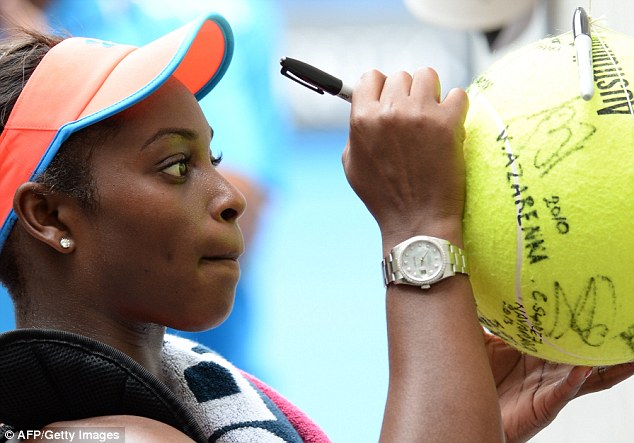 Sign here: Sloane Stephens eased into the fourth round of the Australian Open on Saturday