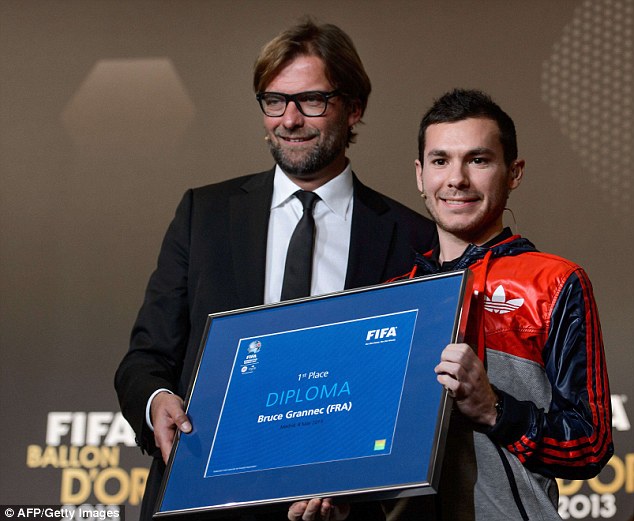 Champions of the world: Grannec, from France, won his second FIFA Interactive World Cup last year and received his prize in Zurich from Borussia Dortmund coach Jurgen Klopp