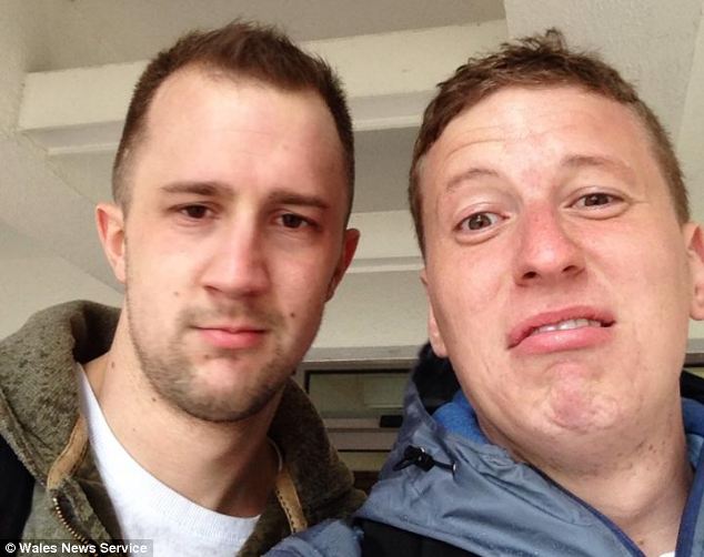 Robert Costley (left) and his friend Peter Ashford (right), 25, had a lucky escape when a tree fell on to a spot where they had been camping just minutes before