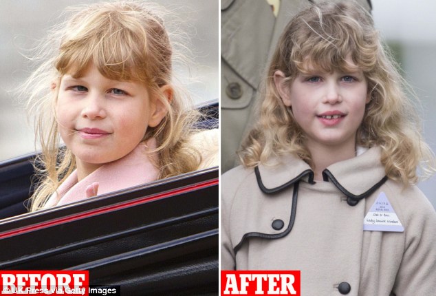 Before and after: Lady Louise Windsor in June 2013, left, and right, attenidng the Christmas Meeting at Ascot Racecourse in December after her correction