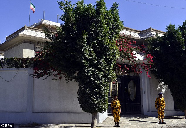 Economic attaché Ali Asghar Asadi was reportedly shot multiple times to the body as he drove out of the Iranian ambassador's residence (pictured) in the southern Hadda district of the capital Sanaa