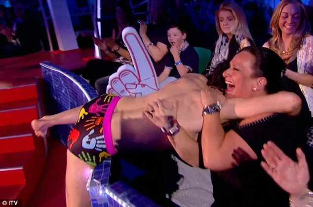 Lunge: The comedian jumped on this unsuspecting member of the audience for a pre-dive hug