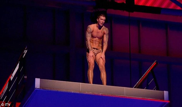 Nervous? The TOWIE star looked a little apprehensive as he peered over the edge of the diving board on live TV