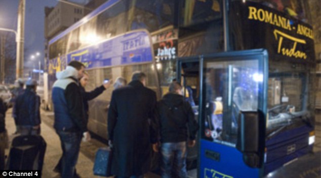 Taking advantage: The new guidelines will make it harder for immigrants such as newly arrived Romanians and Bulgarians (pictured boarding coaches to the UK) to cash in on the benefits system