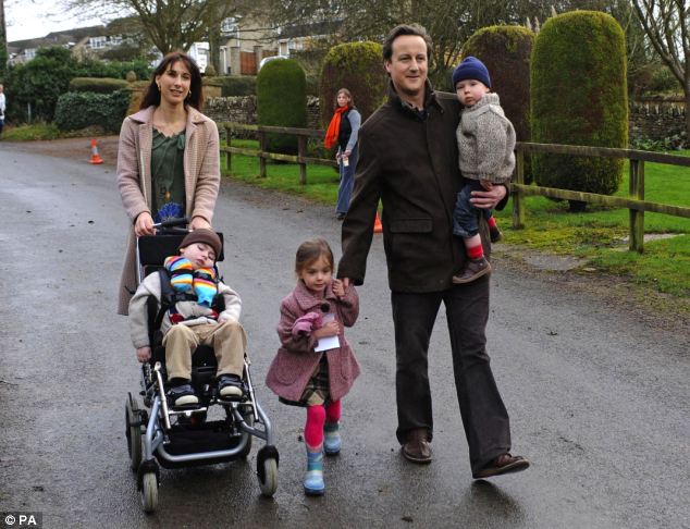 Off duty: The Prime Minister with his family including Ivan, left, who died in 2009. Mr Cameron blasts those who try to search for a 'silver lining' to the tragedy that shook his family in the year before the last election