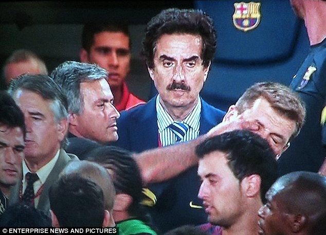 Flashpoint: TV footage of Jose Mourinho poking then Barcelona assistant coach Tito Vilanova in the eye