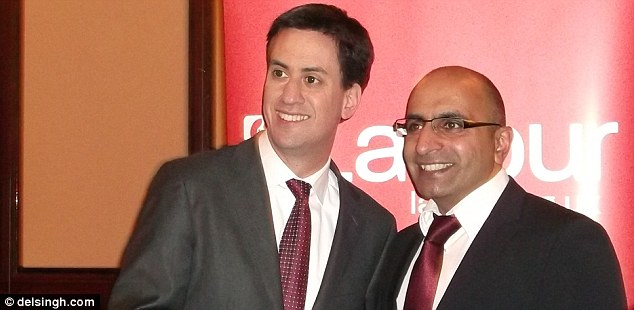 European Parliament election hopeful: Labour leader Ed Miliband  confirmed that Del Singh, right, who had been campaigning to become MEP for the South West, was killed in a suicide attack in Kabul