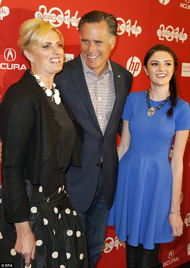 The look of love? Mitt (C) looks over at wife Ann (L), while the couple attends the movie premiere with granddaughter Allie Romney (R)