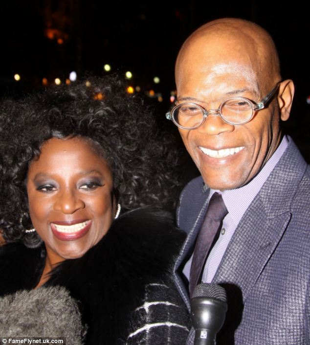 Actor Samuel L Jackson was all smiles as she arrived to help celebrate the First Lady's birthday