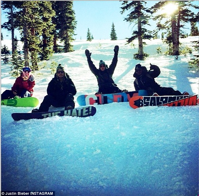 Wazzup?: Justin Bieber put the egg-scandal and subsequent police raid behind him as he shared a snap from his snowboarding trip on Saturday