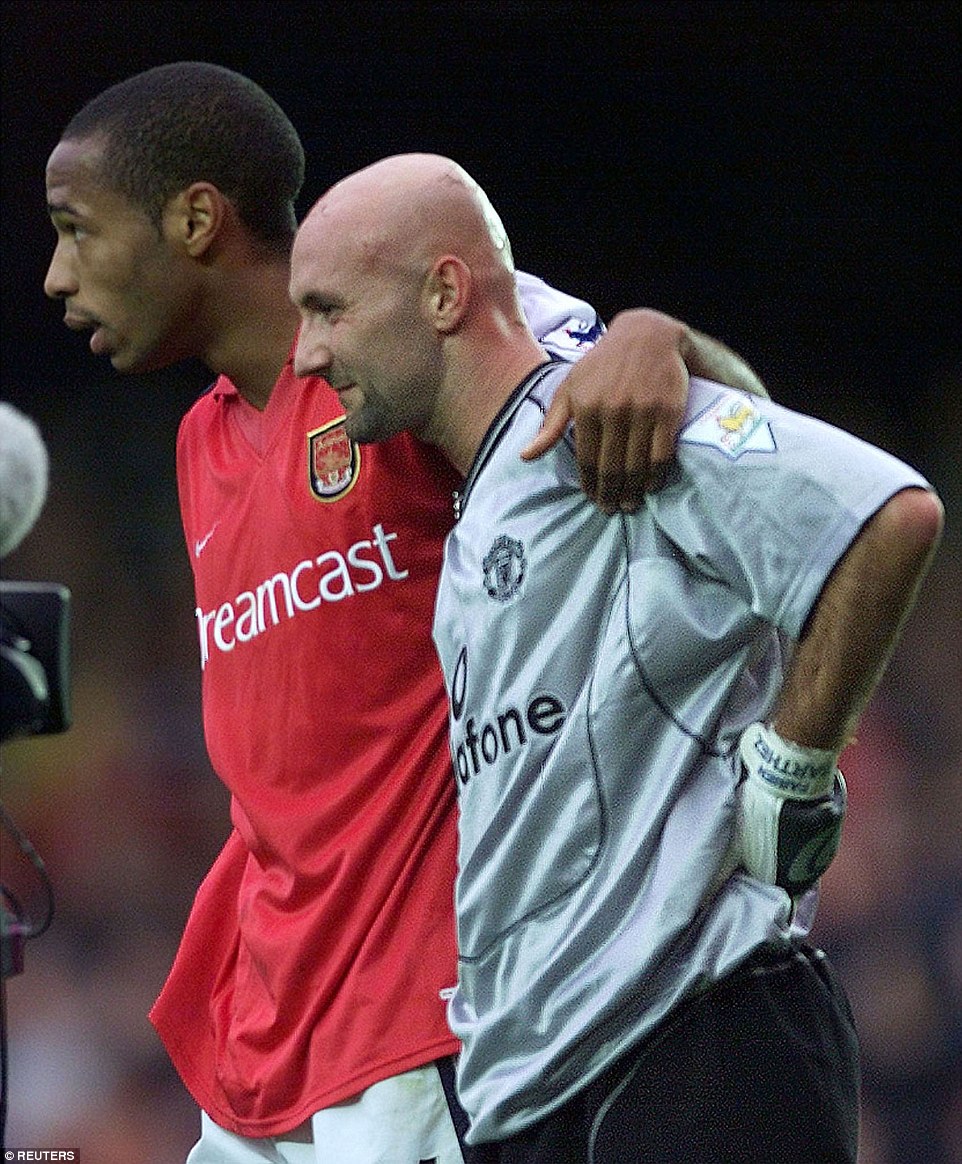 Henry embarrassed his French compatriot Fabien Barthez by flicking the ball up on the edge of the box and looping a shot over his head