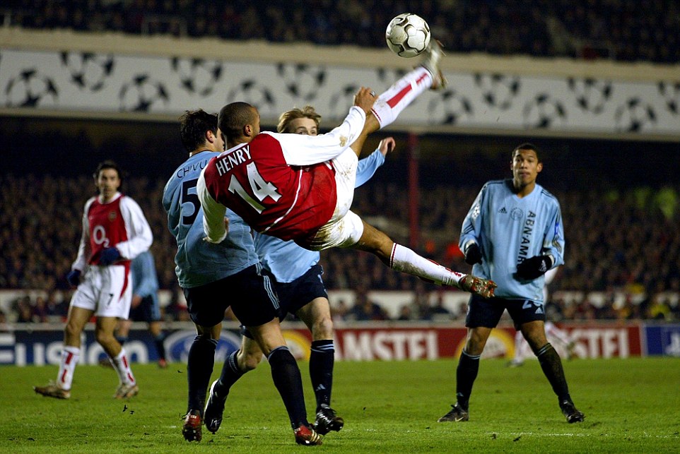 The overhead kick was a frequent occurrence, such as this one against Ajax in the Champions League in February 2003  