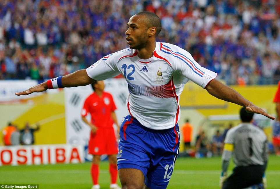 Henry celebrates his goal in France's match with South Korea in the 2006 World Cup finals. The match in Leipzig ended 1-1