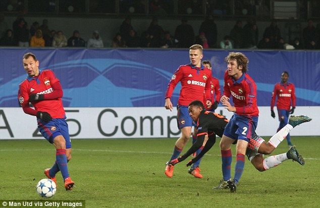 Manchester United's £36million signing Anthony Martial heads in the equaliser in Moscow on Wednesday