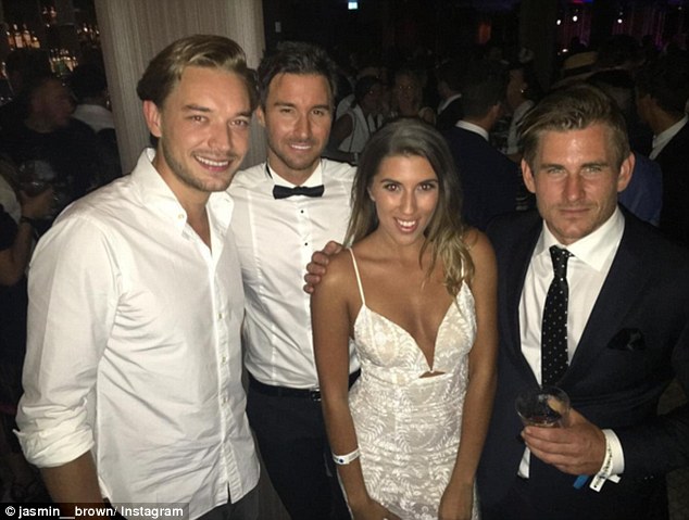 Having fun: On Saturday's Derby Day, Michael, Dave and David Witko were spotted catching up with Jasmin Brown at a party later in the evening